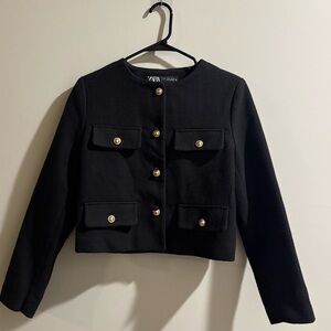 Zara Elegant Black Blazer with Gold Accents